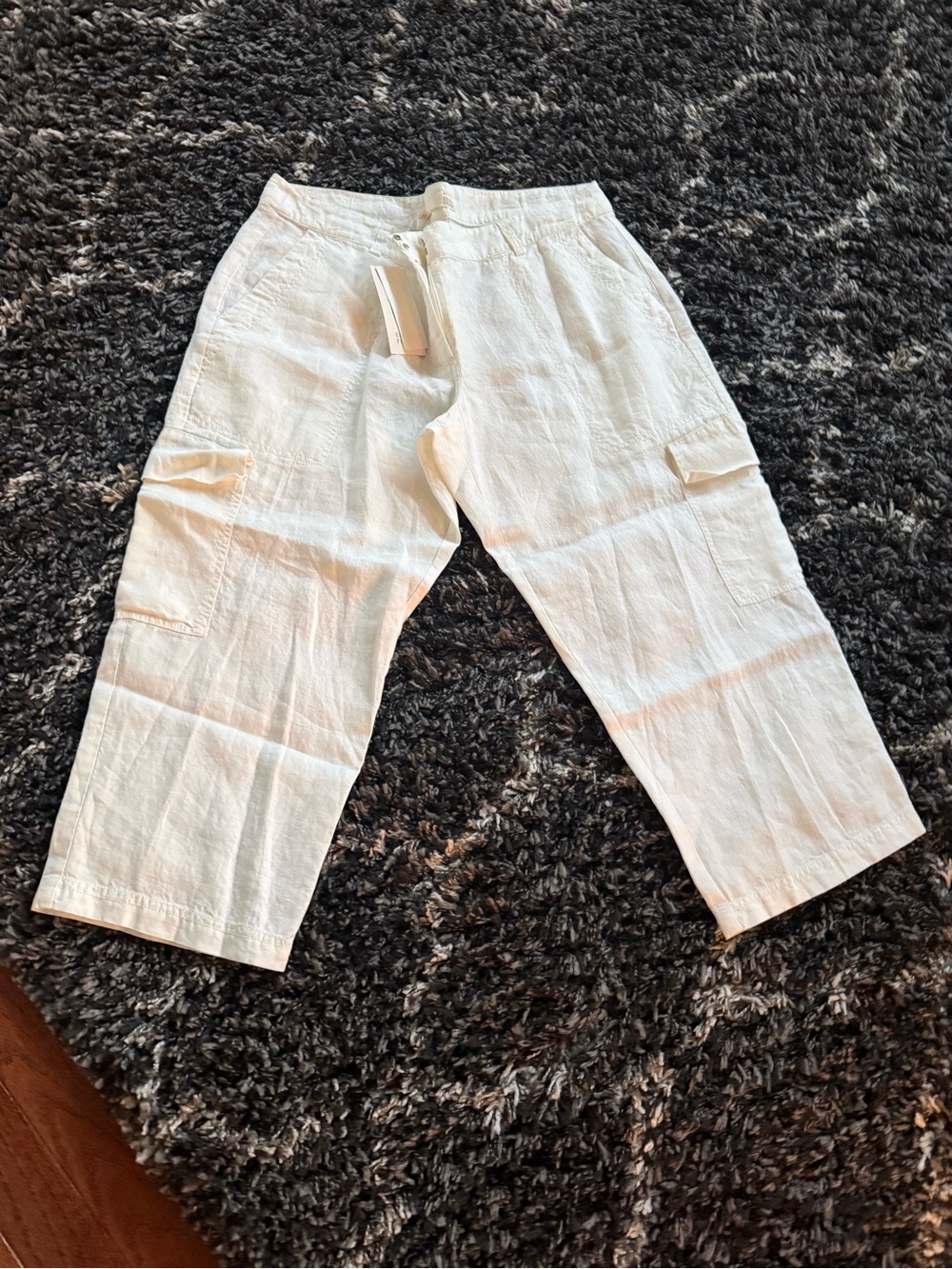 Eileen Fisher White Cropped Linen Cargo Pants new with tags